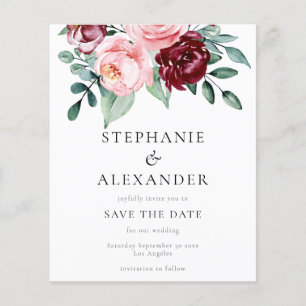 Budget Bourgogne Rose Floral Enregistrer la Date