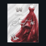 Budget Bourgogne Rouge Robe Douce 16 Invitation<br><div class="desc">Budget Argent Bourgogne Rouge Étincelle Robe Princesse Sweet 16 Invitation</div>