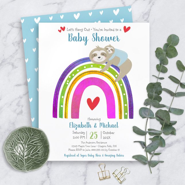 Budget Boy Baby shower Sloth Rainbow Invitation (Créateur téléchargé)