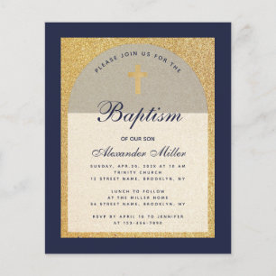Budget Boy Baptism Marine Blue Gold Invitation