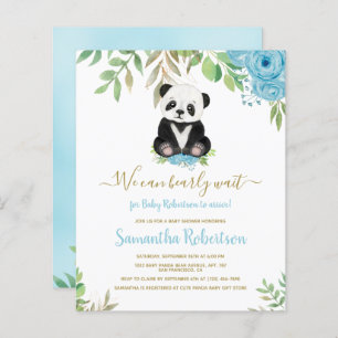 Budget Boy Bear Blue Flower Baby shower Invitation