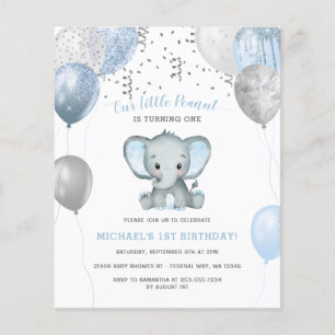 Budget Boy Elephant Ballons 1er Invitation d'anniv