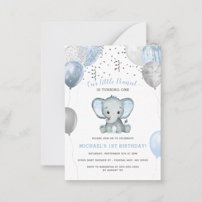 Budget Boy Elephant Ballons 1er Invitation d'anniv (Devant)