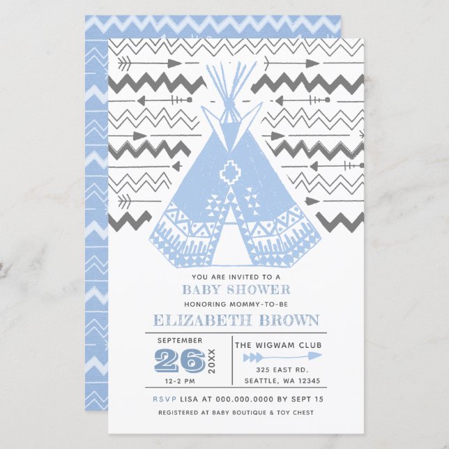 Budget Boy Tribal TeePee Baby Shower Invitations (Devant / Derrière)