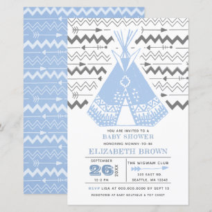 Budget Boy Tribal TeePee Baby Shower Invitations
