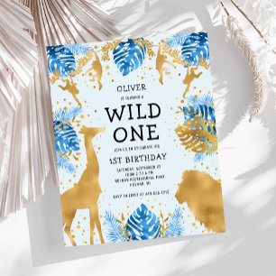 Budget Boys 1er anniversaire Blue Gold Invitation