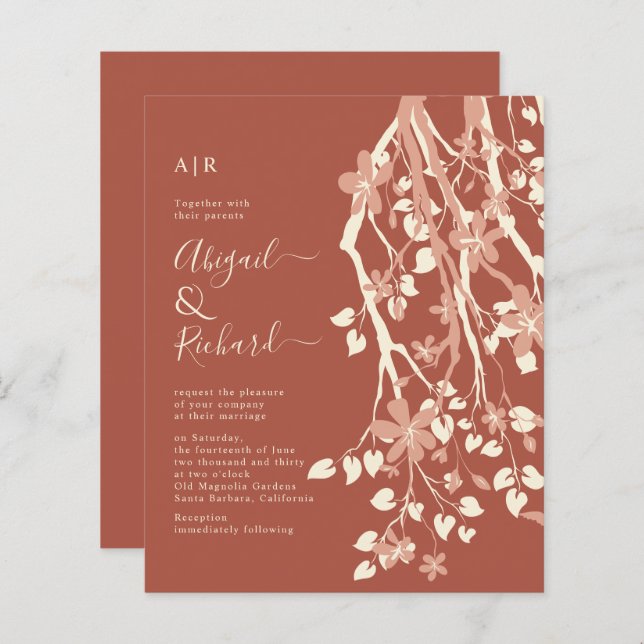 BUDGET Branche fleurs terracota faire-part de mari (Devant / Derrière)