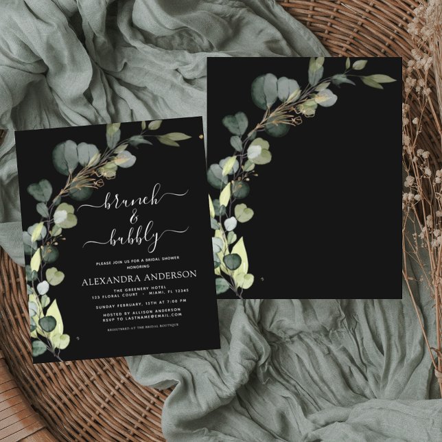 Budget Bridal Brunch & Bubbly Black Invitation (Créateur téléchargé)