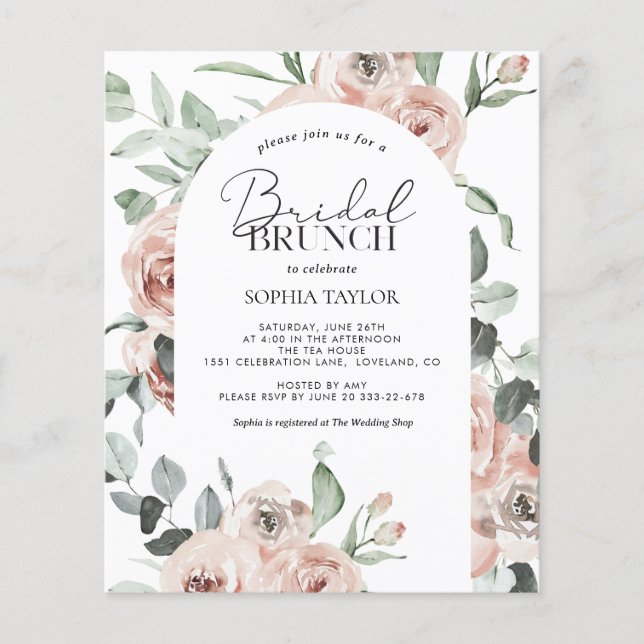 Budget Bridal Brunch Dusty Pink Invitation (Devant)