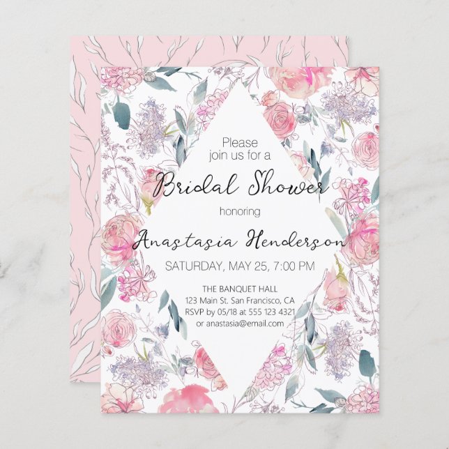 BUDGET Bridal Shower Invitation (Devant / Derrière)