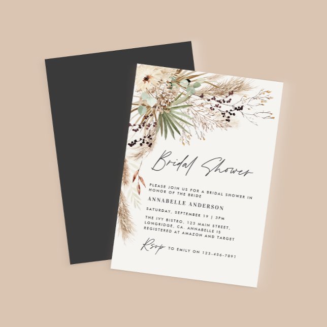 budget Bride douche pampas herbe invitation noire (Créateur téléchargé)