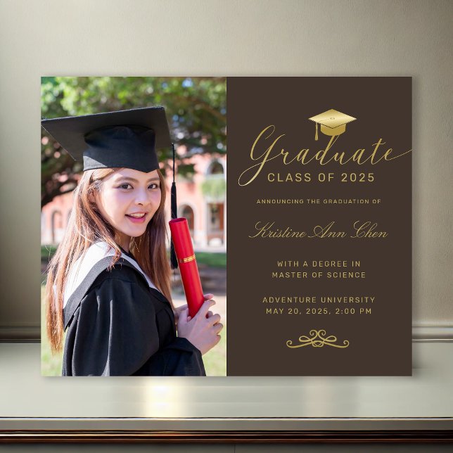 Budget Brown Gold Formal Script Photo Graduation (Budget Brown Gold Formal Script Photo Graduation Announcement)