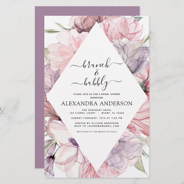 Budget Brunch & Bubbly Boho Purple Fête des mariée (Devant / Derrière)