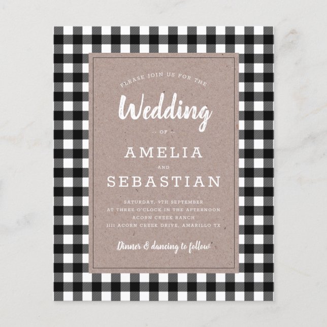 BUDGET Buffalo Plaid Kraft Faire-part de mariage (Devant)