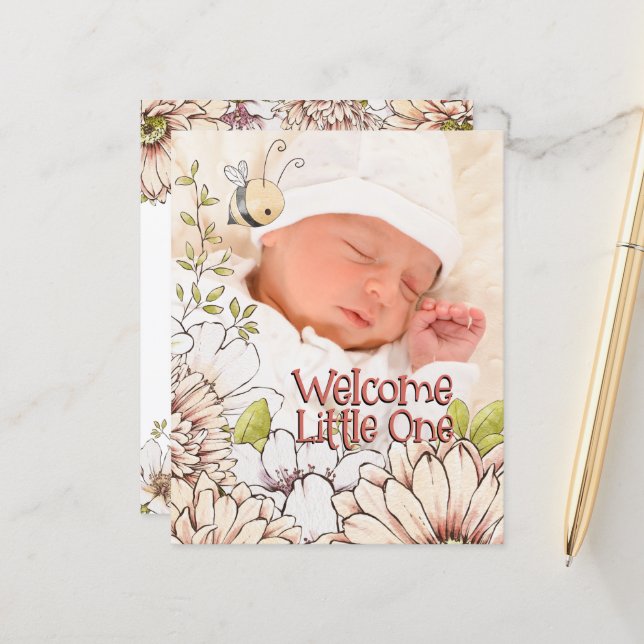 Budget Bumblebee Baby Photo Faire-part de naissanc (Devant/Arrière en situation)