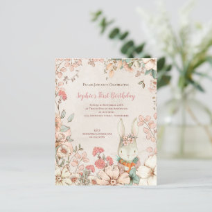 Budget Bunny Floral 1er Anniversaire Invitation fi