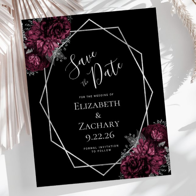 Budget Burgundy Argent Floral Mariage noir (Créateur téléchargé)