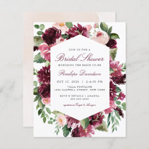 Budget Burgundy Blush Floral Fête des mariées Invi