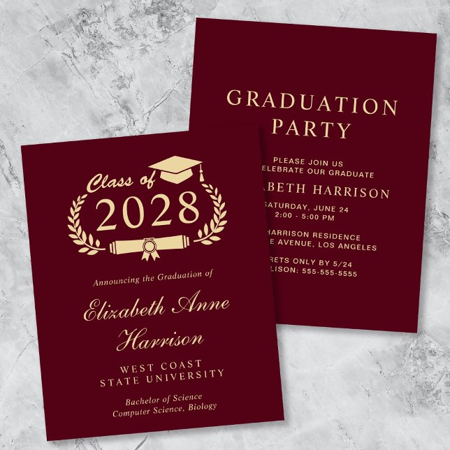 Budget Burgundy College Graduation Party Invitatio (Créateur téléchargé)