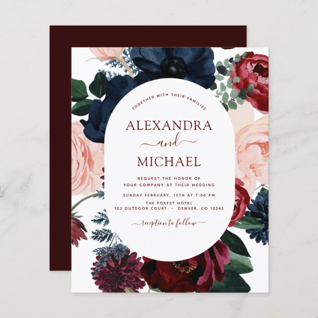 Budget Burgundy Eucalyptus Floral Mariage (Devant / Derrière)