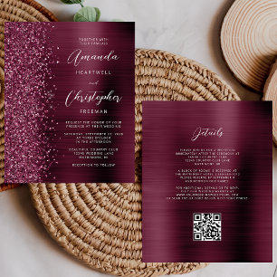 Budget Burgundy Glam QR Code Faire-part de mariage