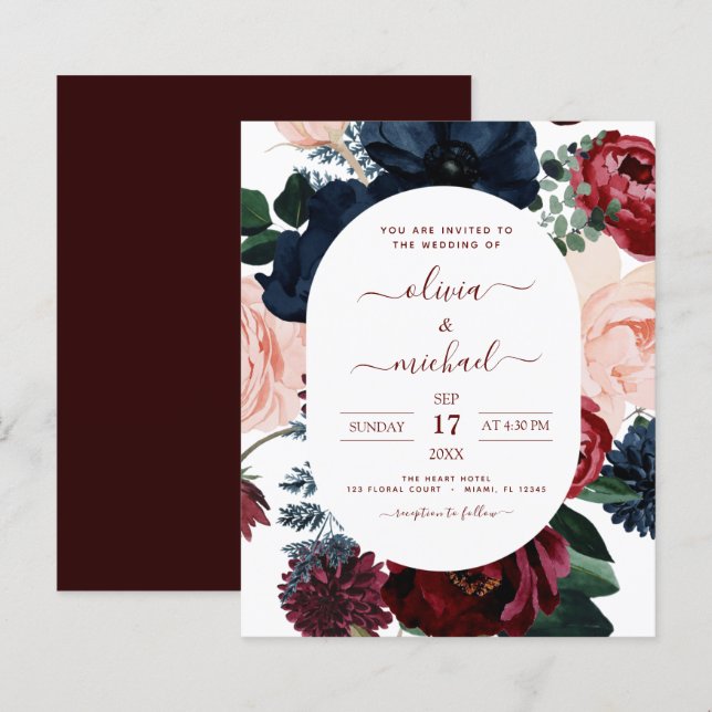 Budget Burgundy Marine Blue Floral Mariage (Devant / Derrière)