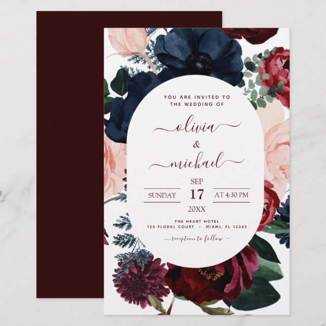 Budget Burgundy Marine Blue Floral Mariage (Devant / Derrière)