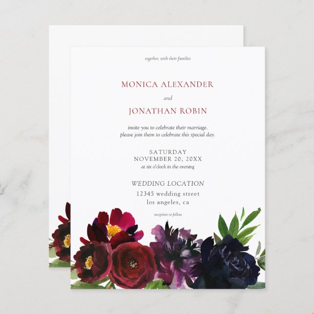 Budget Burgundy Marine Plum Floral Mariage (Devant / Derrière)