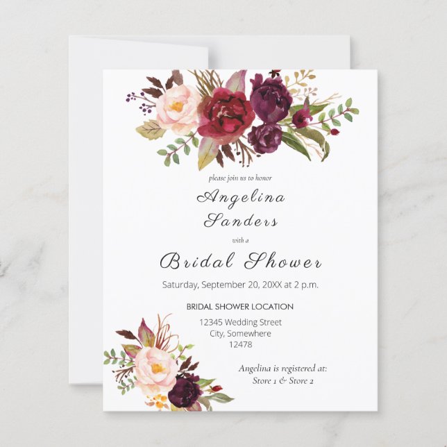 Budget Burgundy Marsala Fête des mariées Florale (Devant)