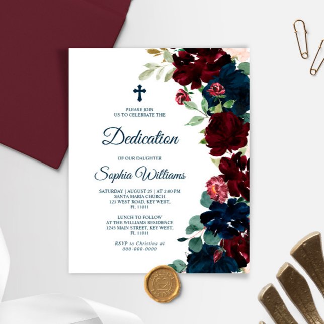 Budget Burgundy & Navy Blue Dedication Invitation (Créateur téléchargé)