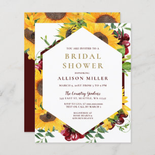 Budget Burgundy Tournesol nuptiale Invitation