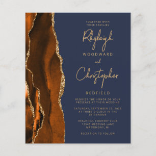 Budget Burnt Orange Agate Blue Wedding Invitation