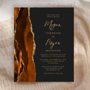 Budget Burnt Orange Agate Dark Wedk Invite
