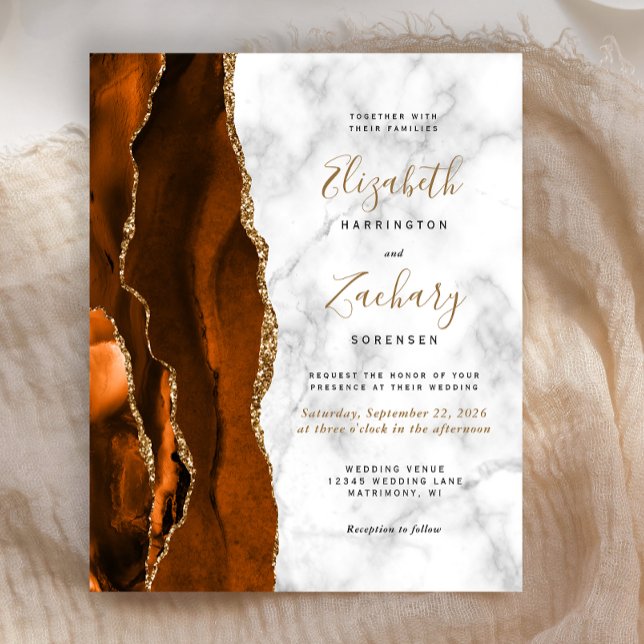 Budget Burnt Orange Agate Marbre Mariage Invitatio (Créateur téléchargé)
