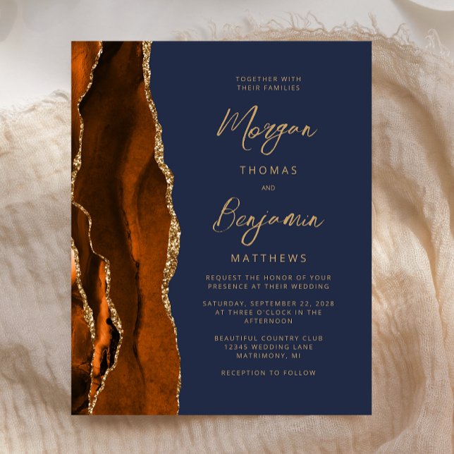 Budget Burnt Orange Agate Marine Blue Wedding Invi (Créateur téléchargé)
