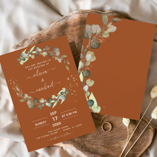 Budget Burnt Orange Eucalyptus Invitations de mari