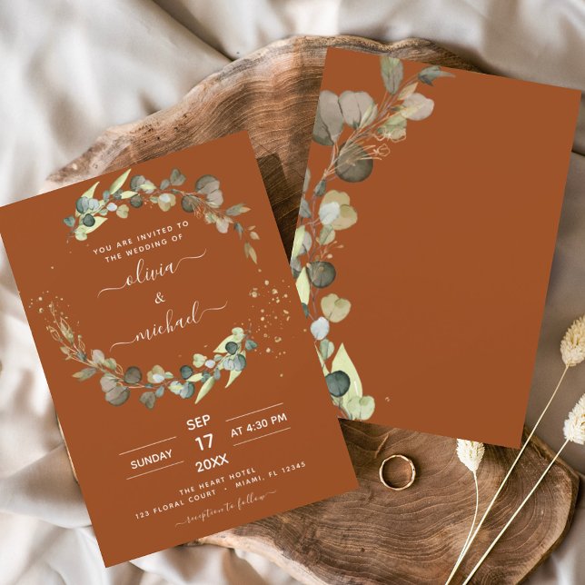 Budget Burnt Orange Eucalyptus Invitations de mari (Créateur téléchargé)