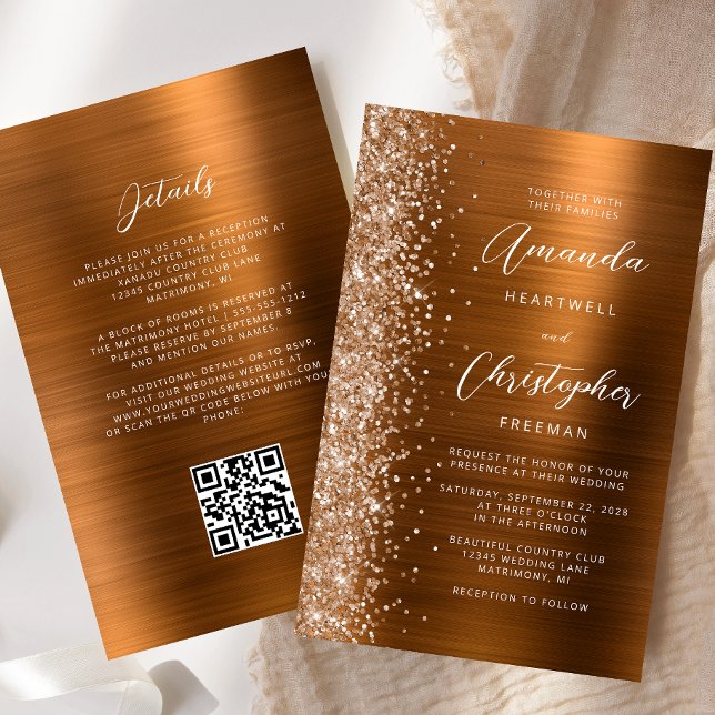 Budget Burnt Orange Glam QR Code Mariage Invitatio (Créateur téléchargé)