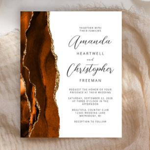 Budget Burnt Orange Gold Agate Mariage Invitation