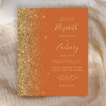 Budget Burnt Orange Gold Parties scintillant de ma<br><div class="desc">Le bord gauche de cette élégante faire-part de mariage moderne est orné d'une bordure de parties scintillant en faux or. Le texte personnalisable combine écriture manuscrite couleur or pâle,  cuivre et polices italiques sur un arrière - plan orange brûlé. L'envers est assorti d'un design orange brûlé et doré.</div>