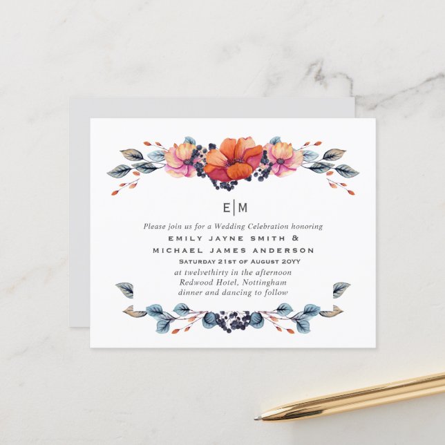 Budget Burnt Orange Green Wedding Invitations (Devant/Arrière en situation)