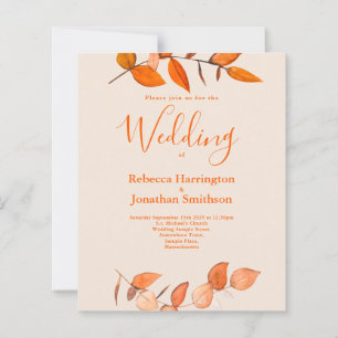 Budget Burnt Orange Leaf Mariage RSVP Invitation