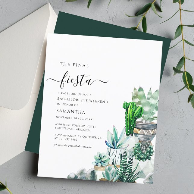 Budget Cactus Plante Bachelorette Party Invitation (Bachelorette Weekend Final Fiesta Cacti Script Party Invitation)