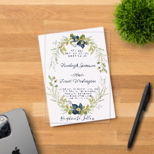 Budget Cadre floral bleu faire-part de mariage