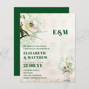 BUDGET Calla Lilies Chic Shabby Mariage Invitation