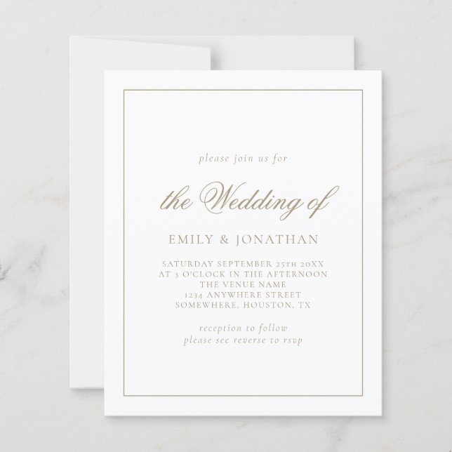 Budget Calligraphie Champagne Gold Wedding invite (Devant)