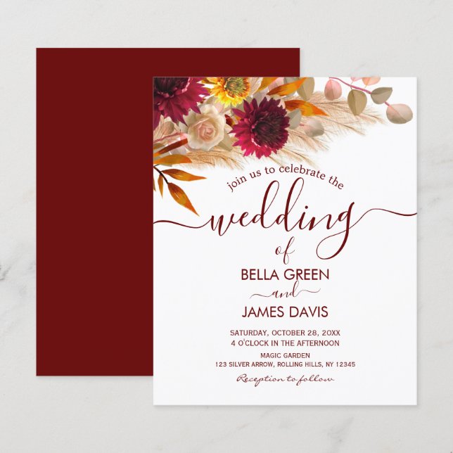 Budget Calligraphie Chute Foliing Faire-part de ma (Devant / Derrière)