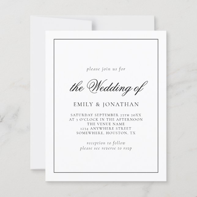 Budget Calligraphie Noir Blanc Mariage invite (Devant)
