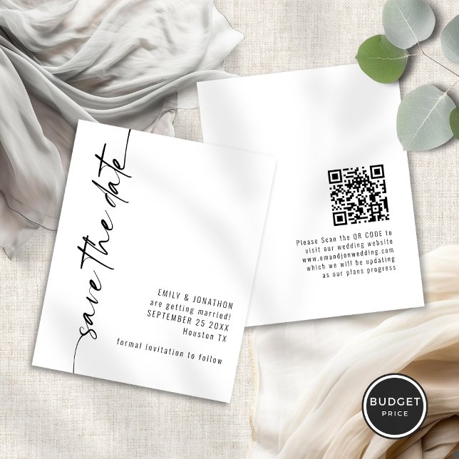Budget Calligraphie QR Wedding Enregistrer la date (Front and back view)