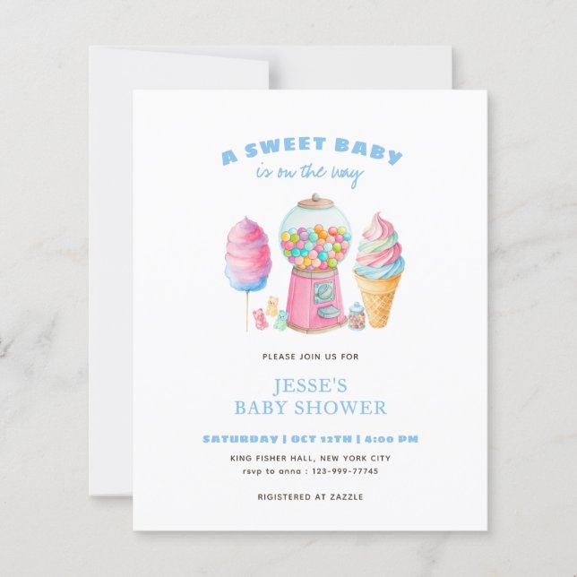 BUDGET CandyBlue Baby Shower sucré arrive à grands (Devant)